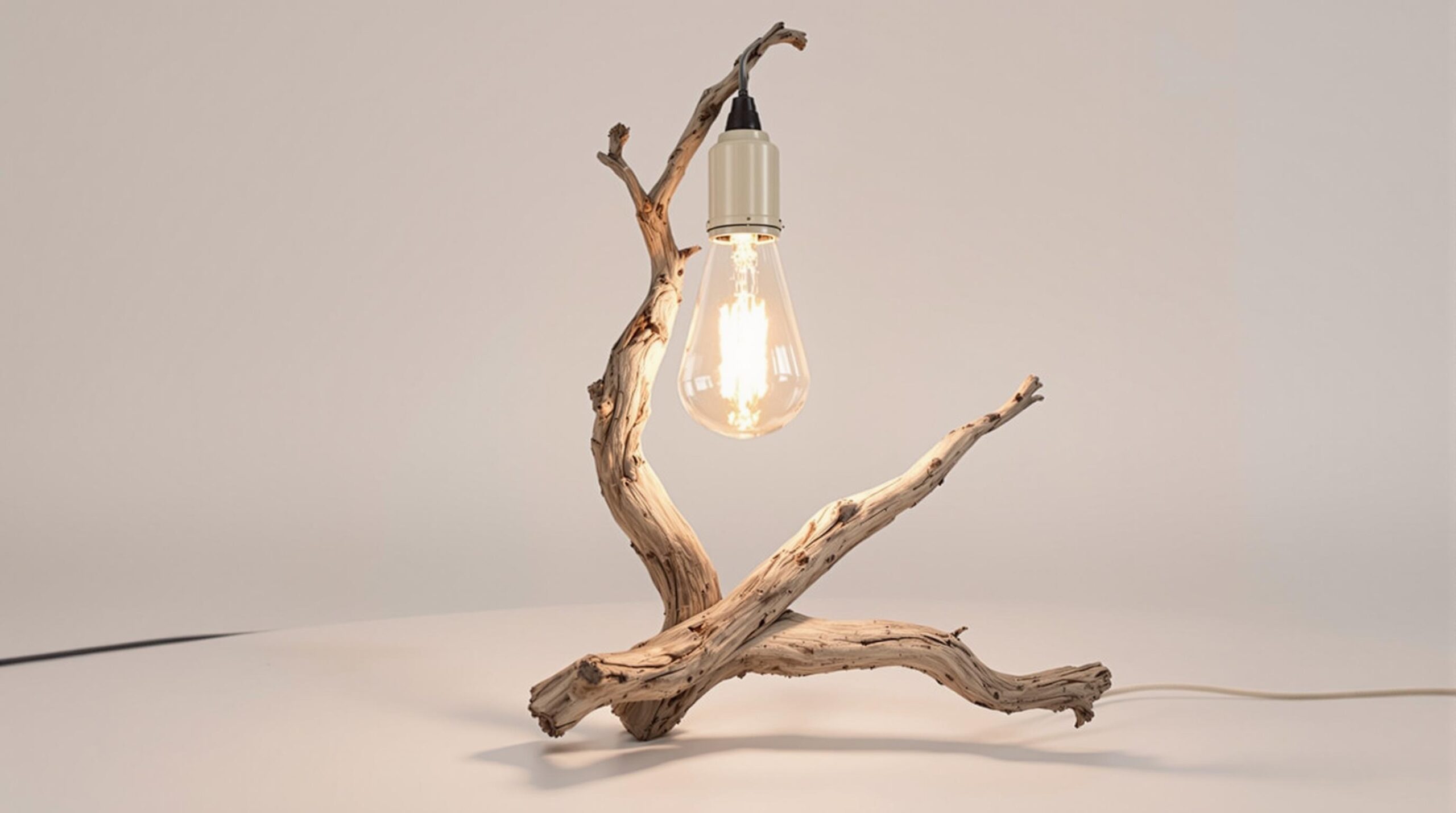 fabriquer une lampe avec une branche de bois