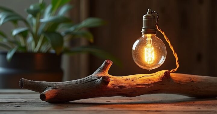 fabriquer une lampe avec une branche de bois