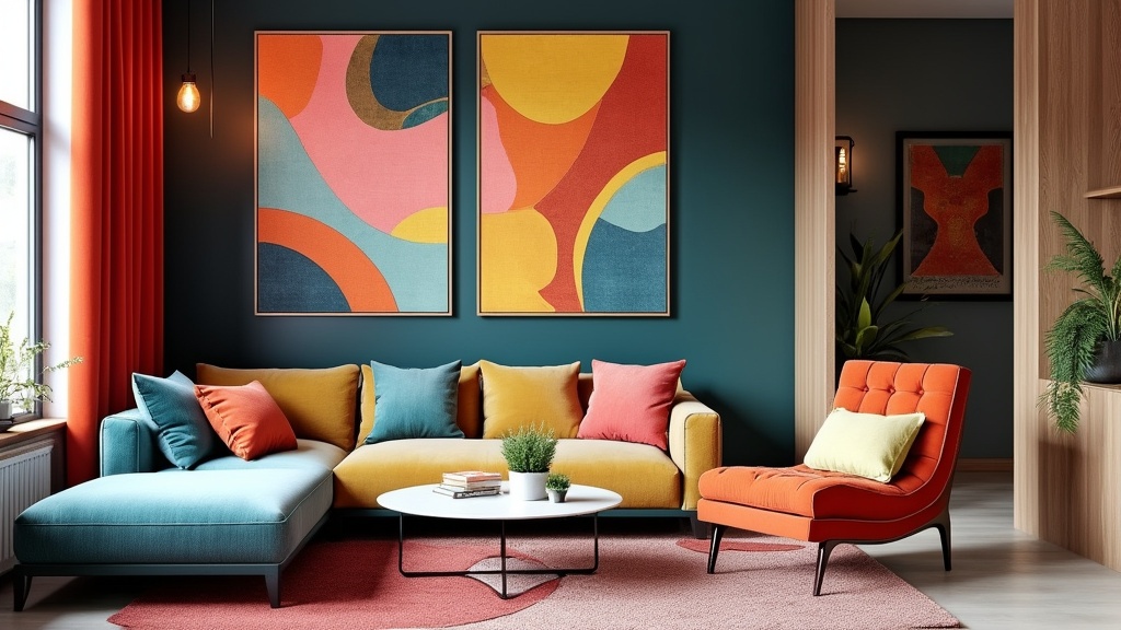 tendances déco intérieur 2024 avec couleurs expressives et motifs régressifs